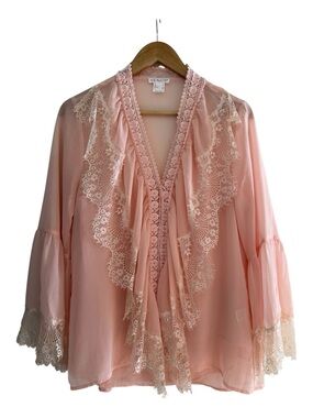 Coquette Sheer Lace Blouse Set Blush Pink Venus Womens 10 Romantic